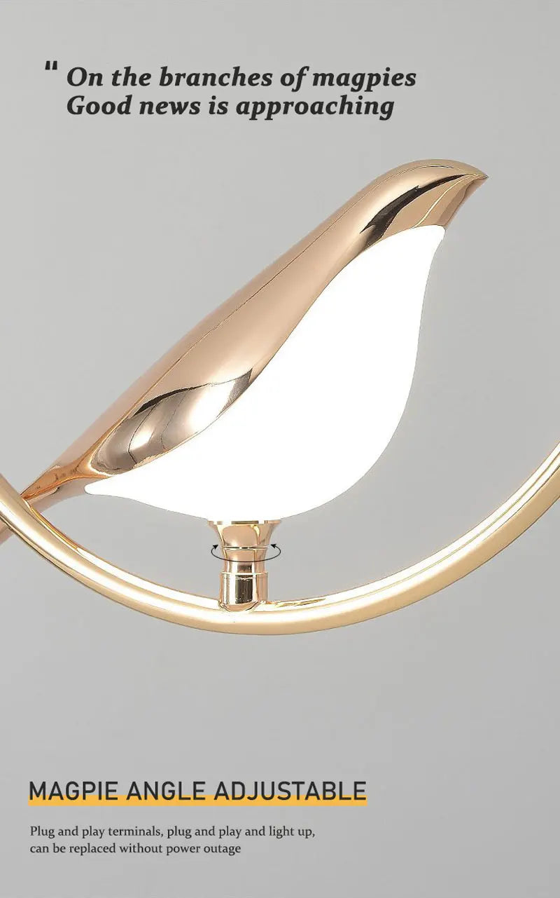 Rotatable Magpie Bird LED Pendant Light for Bedside Bedroom Indoor Gold Silver Hanging Lighting Chandelier Lamps Foyer AC85-265V