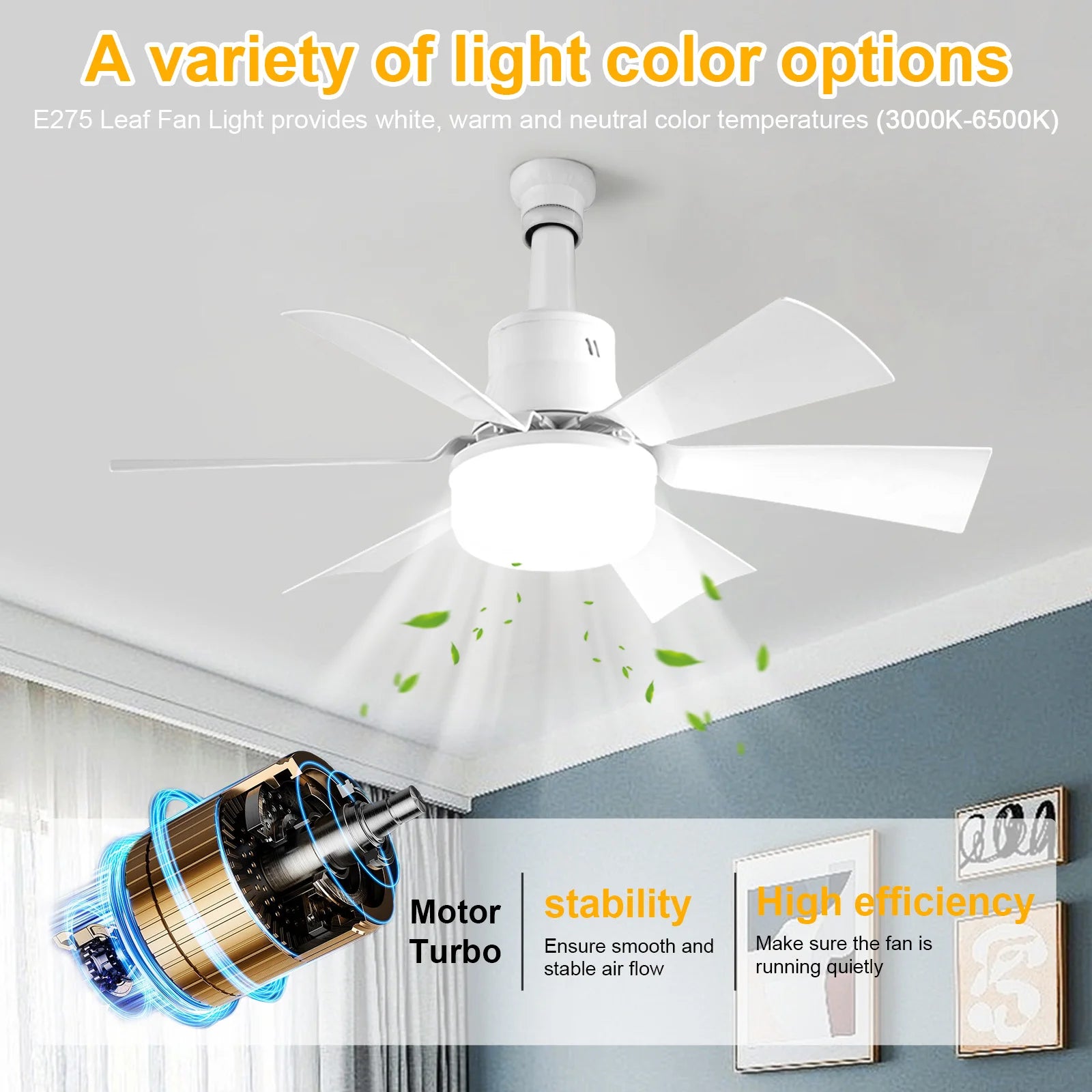 Screw in Ceiling Fan in Light Socket with Remote Ceiling Fan with Light 3 Speeds Dimmable with Extender