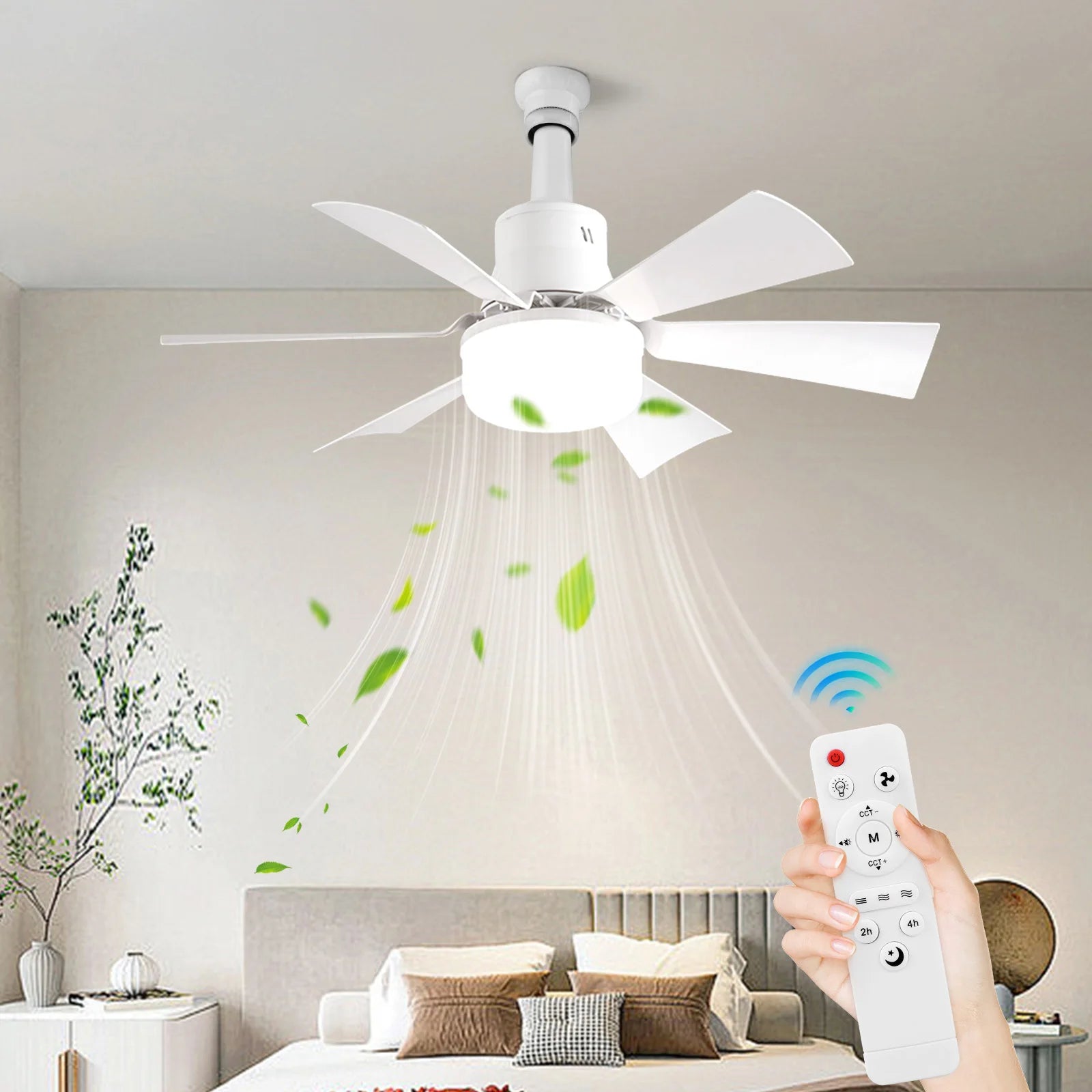 Screw in Ceiling Fan in Light Socket with Remote Ceiling Fan with Light 3 Speeds Dimmable with Extender
